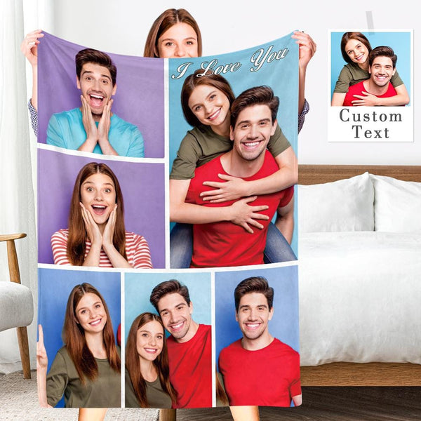 I Love You Couple Gifts Double Sided Custom Blanket with Photos Text  Personalized Gifts for Boyfriend Girlfriend Personalized Blanket Soft  Flannel