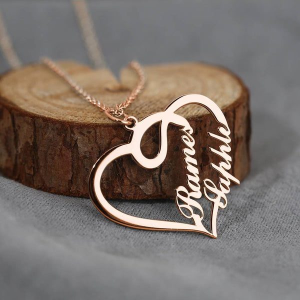 Birthday Gift for Mom Name Necklace with Heart - Two Names